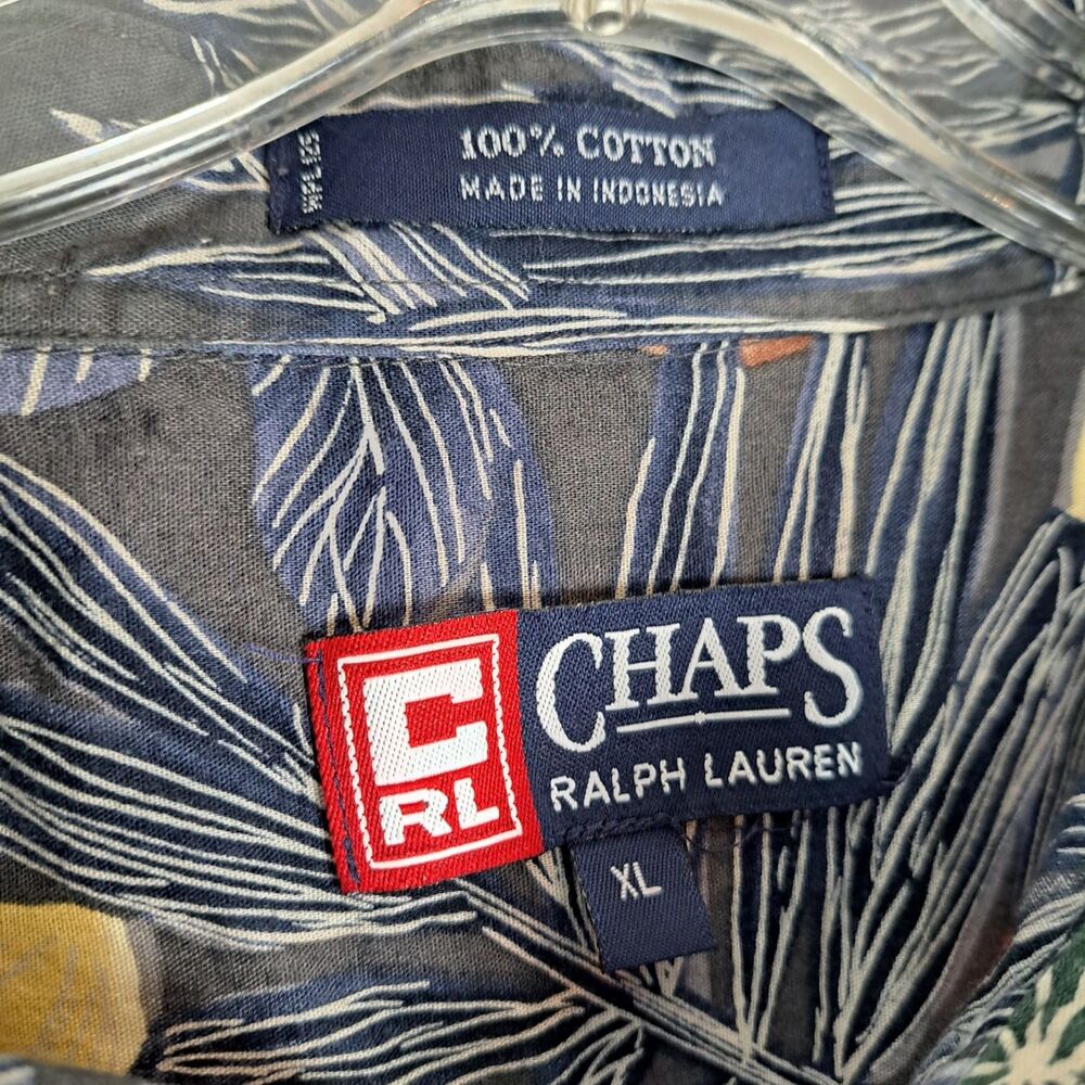 Vintage Chaps Ralph Lauren Hawaiian Shirt Dark Men XL Floral Tropical Beach - Picture 4 of 8